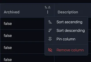 Table sort dropdown